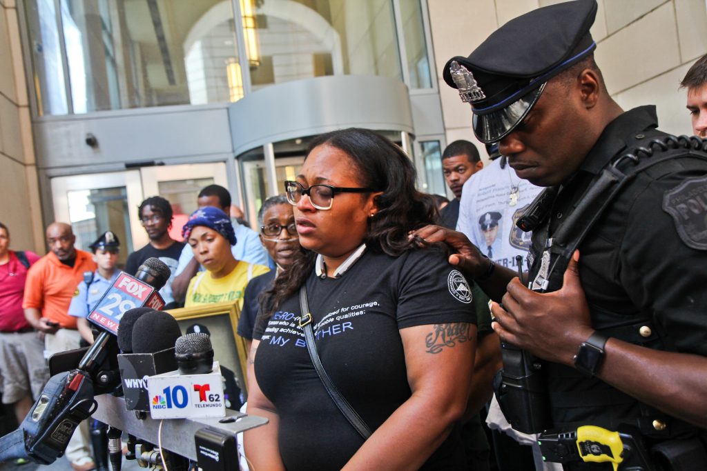 2018 6 24 kpaynter wilson plea Officer Wilson’s sister Shak’ra Wilson-Burroughs told the press she is disgusted with the plea deal for her brother’s killers. (Kimberly Paynter/WHYY)