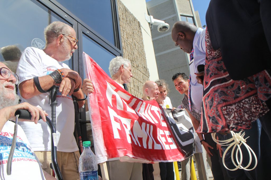 2018 6 29 kpaynter old farts-2 A senior citizen's group called The Old Farts were arrested in front of Philadelphia’s ICE headquarters Friday morning in protest of the Trump administration’s family separation policy. (Kimberly Paynter/WHYY)