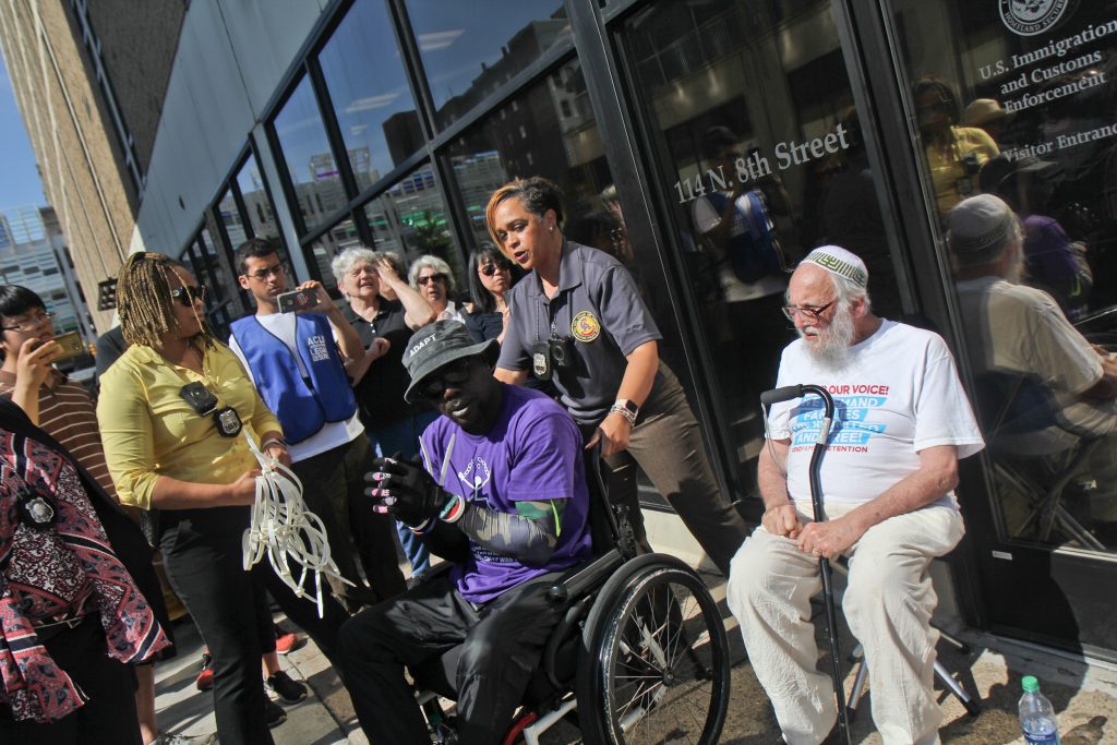 2018 6 29 kpaynter old farts-7 A senior citizen's group called The Old Farts were arrested in front of Philadelphia’s ICE headquarters Friday morning in protest of the Trump administration’s family separation policy. (Kimberly Paynter/WHYY)