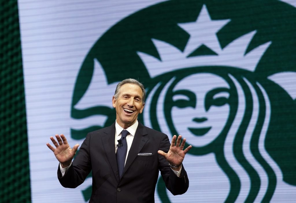 Howard Schultz In this March 22, 2017 file photo, Starbucks CEO Howard Schultz speaks at the Starbucks annual shareholders meeting