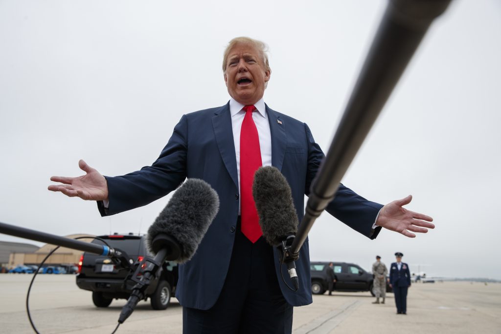 Donald Trump President Donald Trump talks with reporters before boarding Air Force One, Thursday, May 31, 2018, in Andrews Air Force Base, Md. (Evan Vucci/AP Photo)