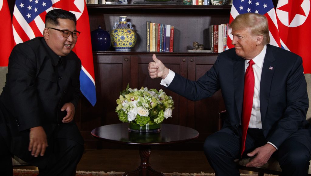 President Donald Trump meets with North Korean leader Kim Jong Un on Sentosa Island, Tuesday, June 12, 2018, in Singapore. (Evan Vucci/AP Photo)