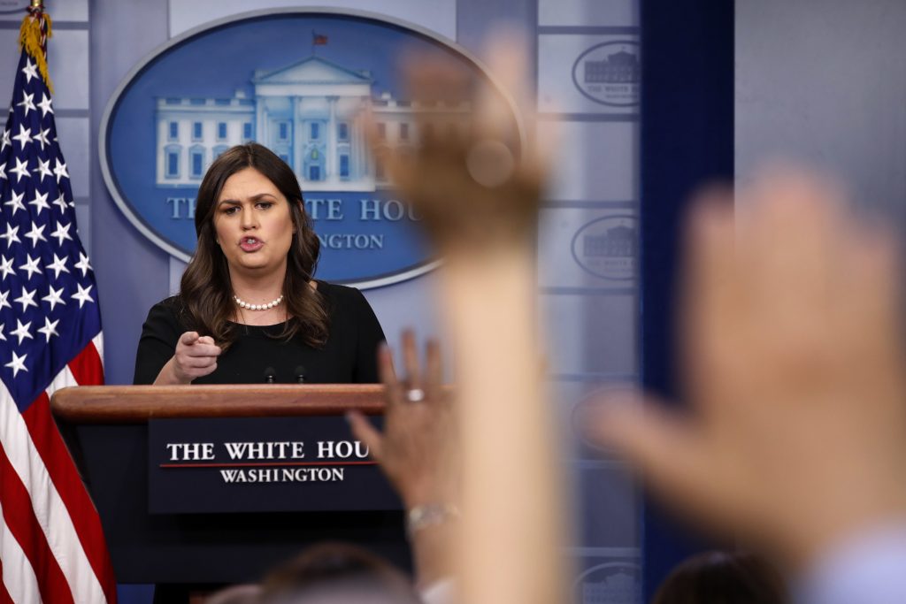 Sarah Huckabee Sanders White House press secretary Sarah Huckabee Sanders calls on reporters during the daily briefing in the Briefing Room of the White House in Washington, Thursday, June 14, 2018. (Jacquelyn Martin/AP Photo)