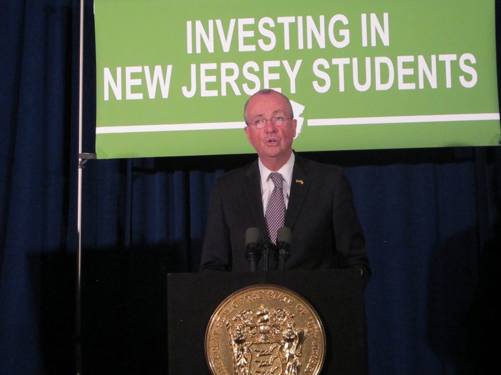 GovPhilMurphy New Jersey Gov. Phil Murphy says without an agreement on a sustainable revenue source, there will be no agreement on school funding. (Phil Gregory/WHYY)