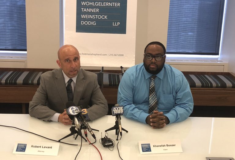 IMG_0975-e1525980879827-768×524 Attorney Robert Levant (left) with his client Khanefah Boozer. “He has been injured in ways that most of us can’t ever fathom,