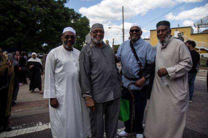 Ak Abdul Salahubdin, Richard Hassan, Zakee Williams, and Rasheed Beyah attended an Eid al-Fitr celebration, marking the end of Ramadan. (Kimberly Paynter/WHYY)
