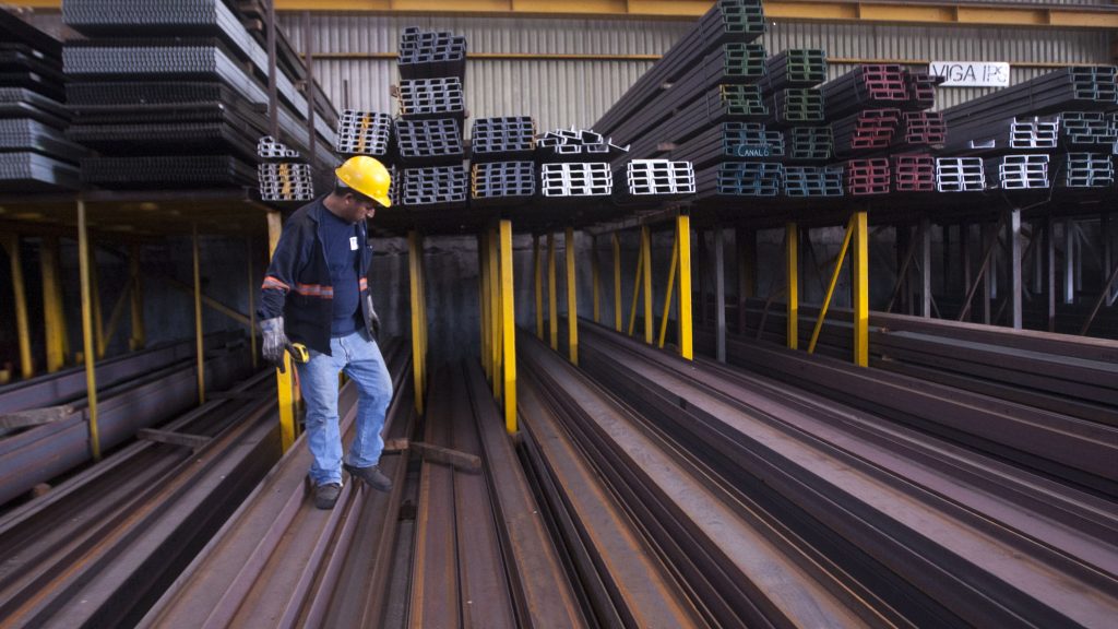 A man works in a steel distribution factory in Monterrey in northern Mexico last week, when the U.S. tariffs on steel and aluminum took effect. A man works in a steel distribution factory in Monterrey in northern Mexico last week, when the U.S. tariffs on steel and aluminum took effect.
(Julio Cesar Aguilar/AFP/Getty Images)