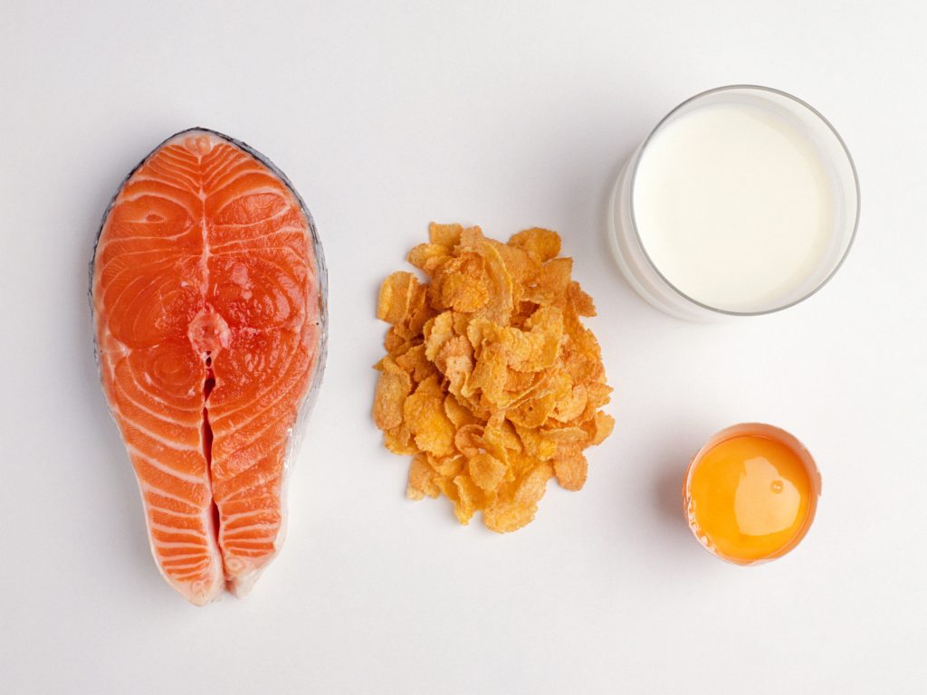 A serving of salmon contains about 600 IUs of vitamin D, researchers say, and a cup of fortified milk around 100. Cereals and juices are sometimes fortified, too. Check the labels, researchers say, and aim for 600 IUs daily, or 800 if you’re older than 70. A serving of salmon contains about 600 IUs of vitamin D, researchers say, and a cup of fortified milk around 100. Cereals and juices are sometimes fortified, too. Check the labels, researchers say, and aim for 600 IUs daily, or 800 if you're older than 70. (Dorling Kindersley/Getty Images/Dorling Kindersley)