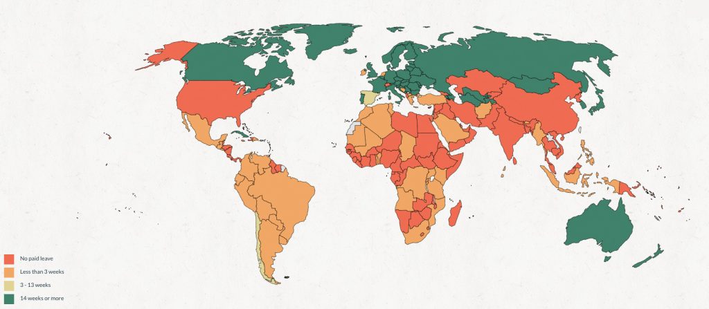 Map of paternity leave. Map of paternity leave. (World Policy Center)