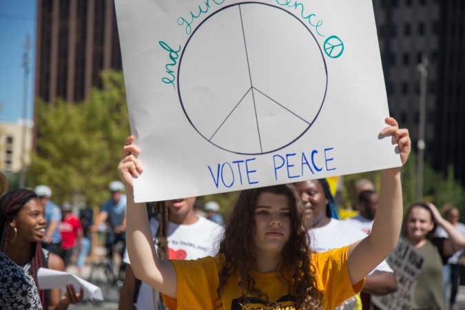 Around 70 supporters gathered together for a march from the Philadelphia Art Museum to Independence Mall 105 days after the 