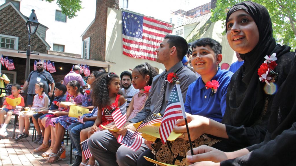 2018 07 04-e lee-philadelphia betsy ross house-childrens citizenship ceremony Thirteen children from seven nations took the Oath of Allegience to become U.S. citizens during a naturalization ceremony at the Betsy Ross House in Philadelphia on July 4, 2018. (Emma Lee/WHYY)