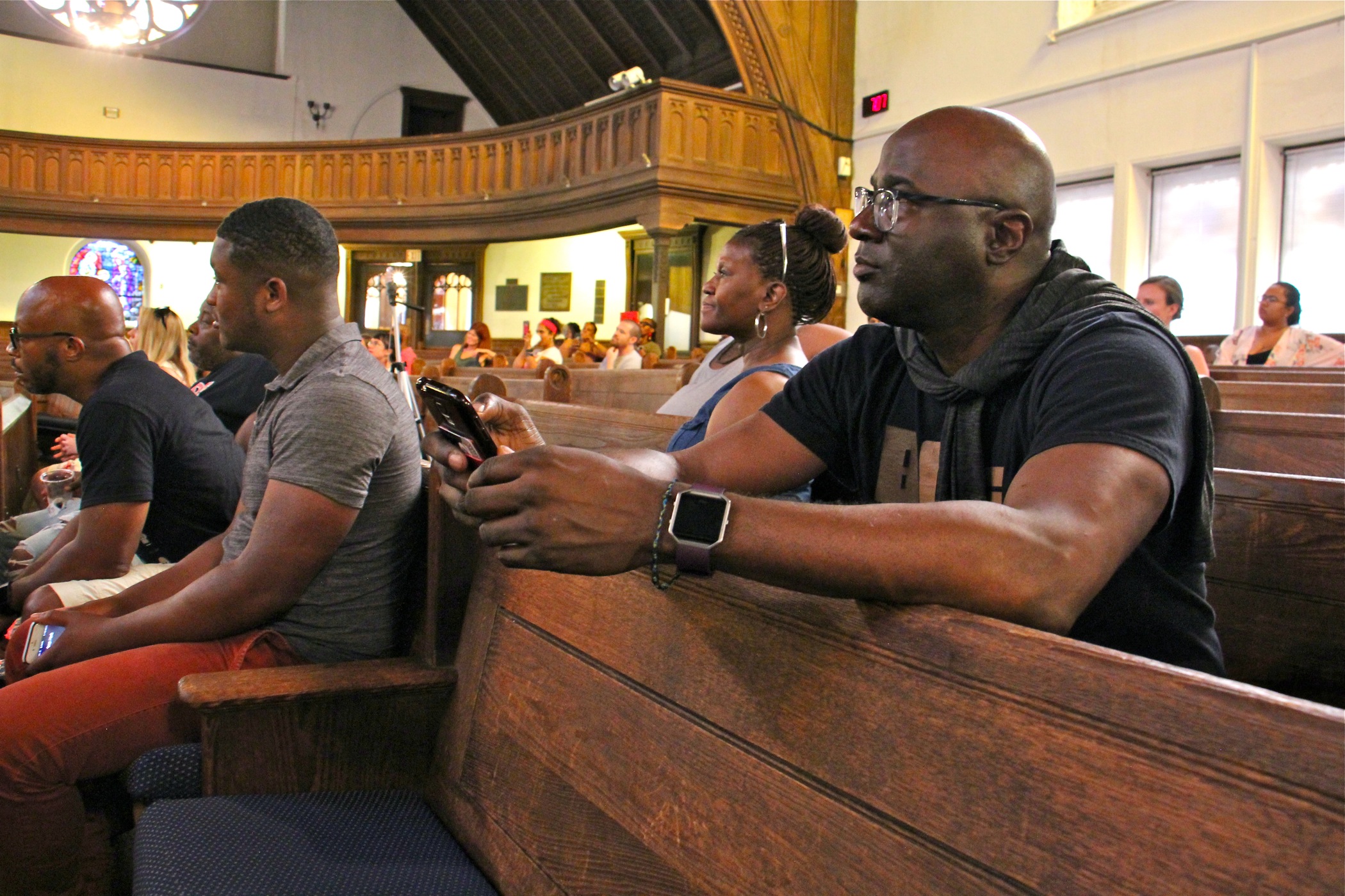 About 45 people attended the racial profiling workshop at the People's Education Center in Germantown.