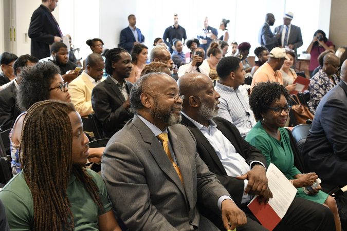 Standing-room-only crowd at a forum on the business of medicinal and recreational use of cannabis in the African-American community, at an event held in Center City, on Thursday. (Bastiaan Slabbers for WHYY)