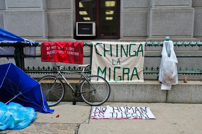 2018-7-5-kpaynter-ice-hq-encampment-7-1024×683 Immigration policy protesters have moved from the ICE building at Eighth and Cherry streets to City Hall. (Kimberly Paynter/WHYY)