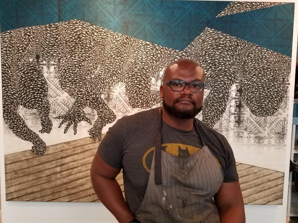 20180703_154449 Artist Didier William pauses in his studio at the Pennsylvania Academy of the Fine Arts. (Peter Crimmins/WHYY)
