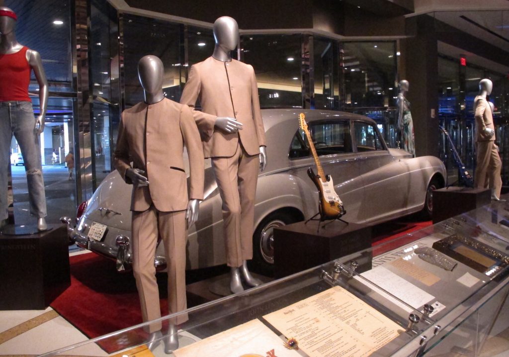 Hard Rock Casino Music Memorabilia This July 5, 3018 photo shows suits worn by the Beatles during an early tour of America in front of the Rolls Royce automobile owned by Elvis Presley, part of a large collection of music memorabilia on display at the Hard Rock casino in Atlantic City, N.J. (Wayne Parry/AP Photo)
