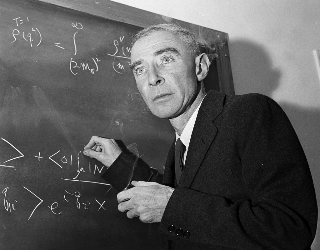 Atomic Bomb History-Oppenheimer Dr. J. Robert Oppenheimer, creator of the atom bomb, is shown at his study in Princeton University's Institute for Advanced Study, Princeton, N.J. He was accused of having communist sympathies. (AP Photo/John Rooney, File)