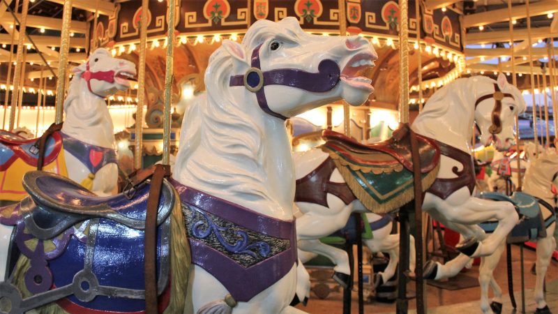 A closeup of one of the horses on the carousel at Gillian’s Wonderland Pier on the Ocean City Boardwalk. (Bill Barlow/for WHYY)
