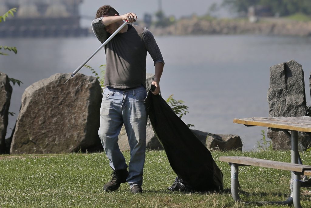 Hot Weather New Jersey Robert Gidney wipes away sweat while working in Palisades Interstate Park in Ft. Lee, N.J., Monday, July 2, 2018. The National Weather Service has most of New Jersey state under an excessive heat warning or heat advisory, with heat indices predicted to top 100 degrees.