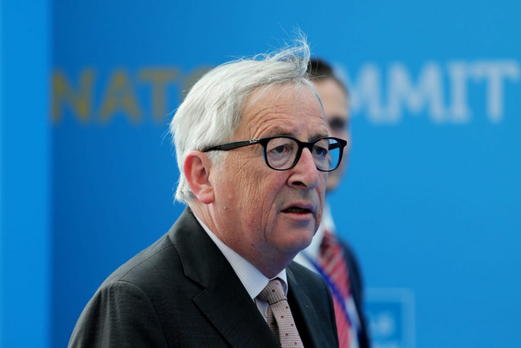 NATO Alliance Summit in Brussels European Commission President Jean-Claude Juncker arrives for the second day of a NATO summit in Brussels, Belgium, July 12, 2018. Tatyana Zenkovich/Pool via REUTERS - RC1284F43000