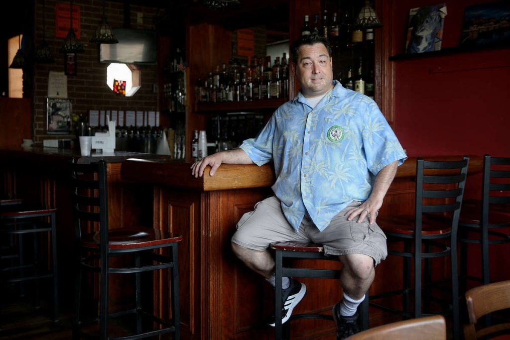 Scotese Mike Scotese sits for a portrait in his bar, the Grey Lodge Pub, in Northeast Philadelphia on Thursday, June 28, 2018. Scotese said the bar business is not going as well as it once did. (TIM TAI, Inquirer/Daily News Staff Photographer)
