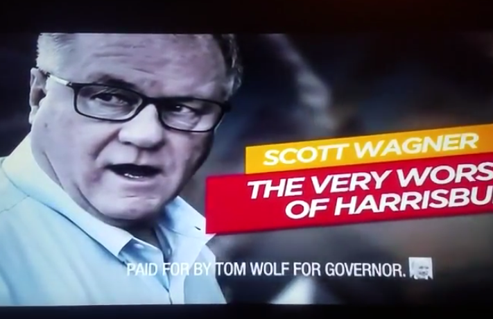 An attack ad depicting GOP gubernatorial candidate Scott Wagner was paid for by Pennsylvania Gov. Tom Wolf. (YouTube)