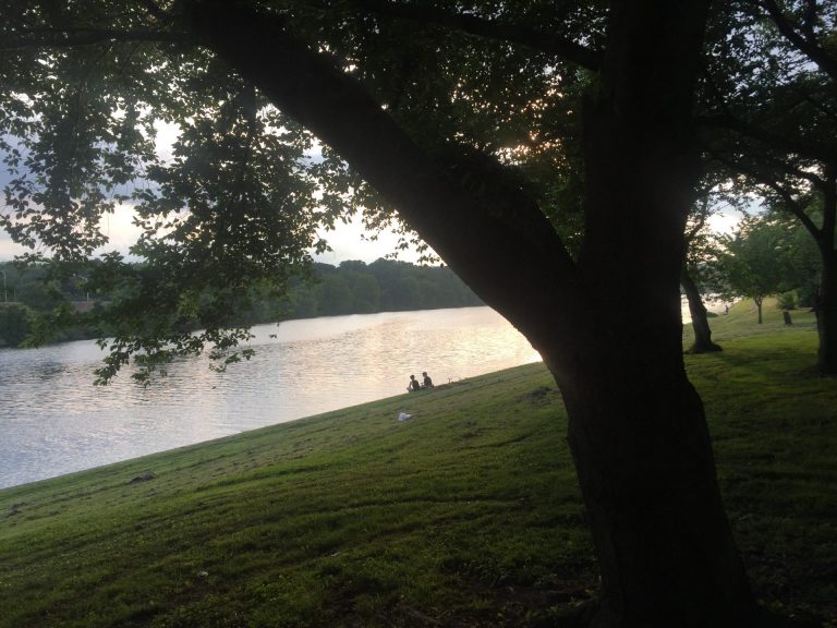 The Schuylkill river at dusk in Philadelphia. The river is a popular fishing spot. New Jersey DEP has begun testing fish for the family of chemicals known as PFAS and issued fish advisories. New Jersey has stricter limits on PFAS exposure than Pennsylvania. (Susan Phillips/StateImpact Pennsylvania)