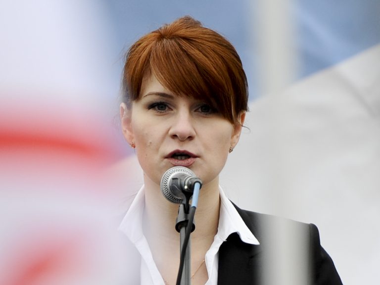 Maria Butina, photographed in 2013 at a pro-gun rally in Moscow, is charged with conspiring to act as a Russian agent.(AP Photo)