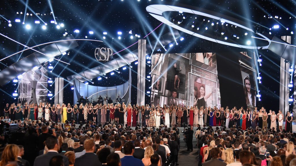 The Arthur Ashe Award for Courage was presented to the survivors of Larry Nassar’s abuse at the 2018 ESPYS. The Arthur Ashe Award for Courage was presented to the survivors of Larry Nassar's abuse at the 2018 ESPYS. (Kevin Mazur/Getty Images)
