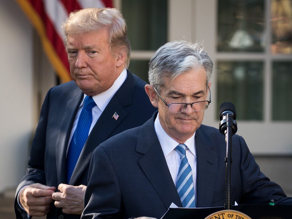 President Trump looks on as his nominee for Federal Reserve chairman, Jerome Powell, takes to the podium at the White House on Nov. 2. On Thursday, Trump said he is “not thrilled” about Fed interest rate hikes. President Trump looks on as his nominee for Federal Reserve chairman, Jerome Powell, takes to the podium at the White House on Nov. 2. On Thursday, Trump said he is