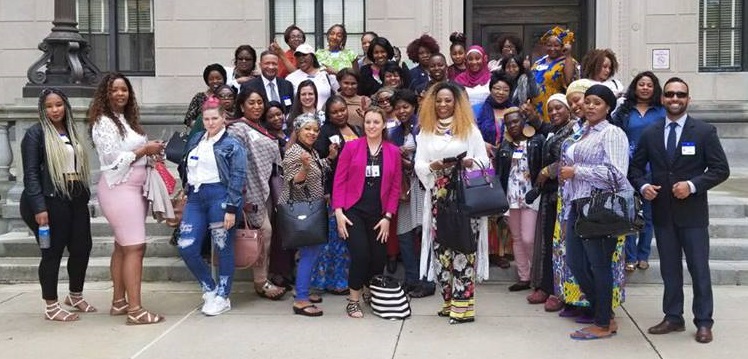 grouponhearingday The New Jersey Hair Braiding Freedom Coalition assembles outside the the State House in Trenton before a committee hearing in May. (Courtesy of Brooke Fallon)