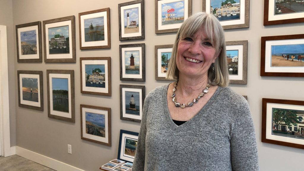 Artist Kathy Bushi in her Milton, Delaware gallery (Brian Drouin/WHYY)