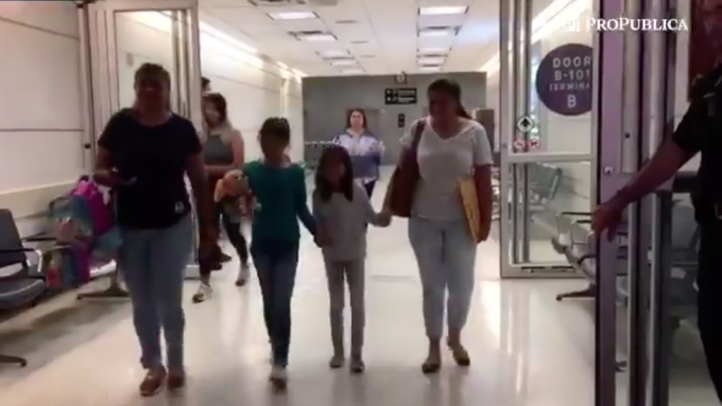 A screenshot from a ProPublica video shows Alison Jimena Valencia Madrid after reuniting with her mother, Cindy, at an airport in Houston. (ProPublica/Twitter)
