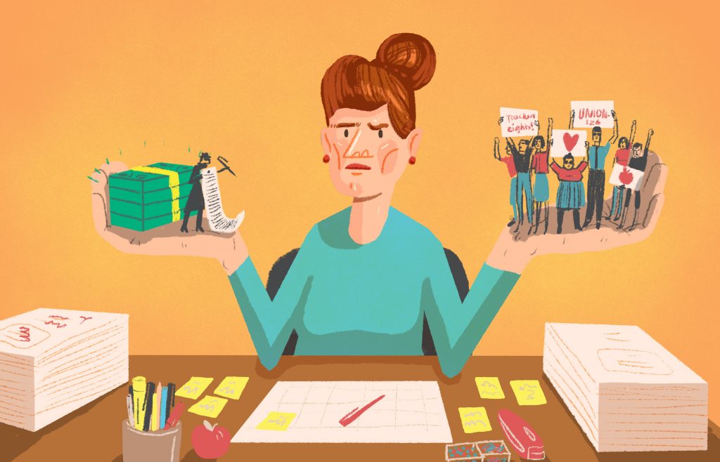 A teacher weighs the cost of staying in a union. (LA Johnson/NPR)