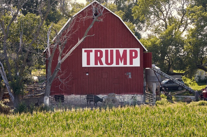 Trump Trade Corn grows in front of a barn carrying a large Trump sign in rural Ashland, Neb., Tuesday, July 24, 2018. The Trump administration announced Tuesday it will provide $12 billion in emergency relief to ease the pain of American farmers slammed by President Donald Trump's escalating trade disputes with China and other countries. (AP Photo/Nati Harnik)