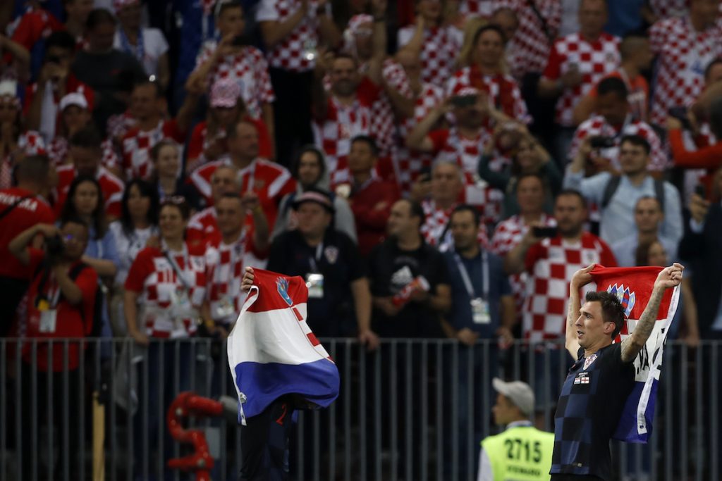 Russia Soccer WCup Croatia England Croatia's Mario Mandzukic celebrates after the semifinal match between Croatia and England at the 2018 soccer World Cup in the Luzhniki Stadium in Moscow, Russia, Wednesday, July 11, 2018. (AP Photo/Francisco Seco)