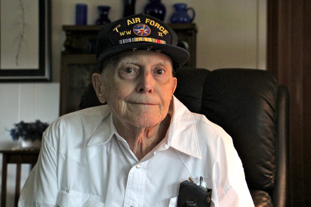 2018 08 03-e lee-charles reddig-ephrata-airman surviving witness to hiroshima bombing portrait 1 World War II veteran Charles Reddig, flying a mission over Japan, saw the atomic bomb explode over Hiroshima and the devastation it left behind. (Emma Lee/WHYY)