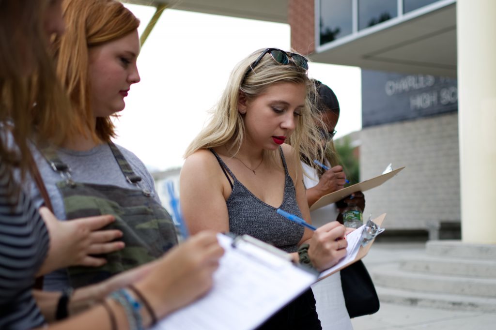 Young Voters Ahead of Upcoming Mid Term Elections Young people register to vote outside a March for Our Lives gun control town hall at Universal Audenreid High School, in Greys Ferry