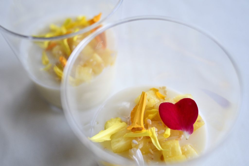 2018 08 08-oaks pennsylvania-cirque du soleil dessert Heart shaped petal sits atop a dessert served at the restaurant for the cast and crew of Cirque Du Soleil's VOLTA, in Oaks, Pa., on Aug. 8, 2018.
