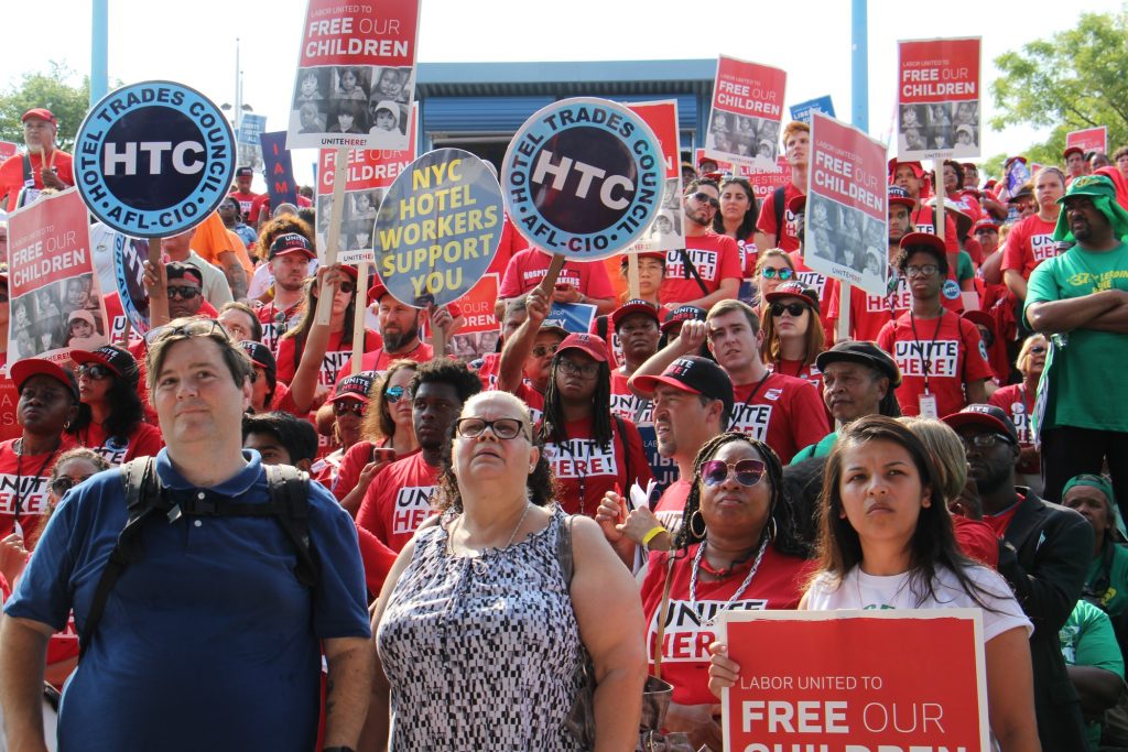2018 08 15-e lee-philadelphia penns landing-unions rally against immigrant family separation lead About 2,000 union members rally at the Great Plaza at Penn's Landing to protest the separation of immigrant families.