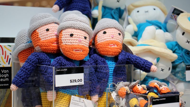 Crocheted van Gogh dolls are among the items available at the gift shop. (Emma Lee/WHYY)