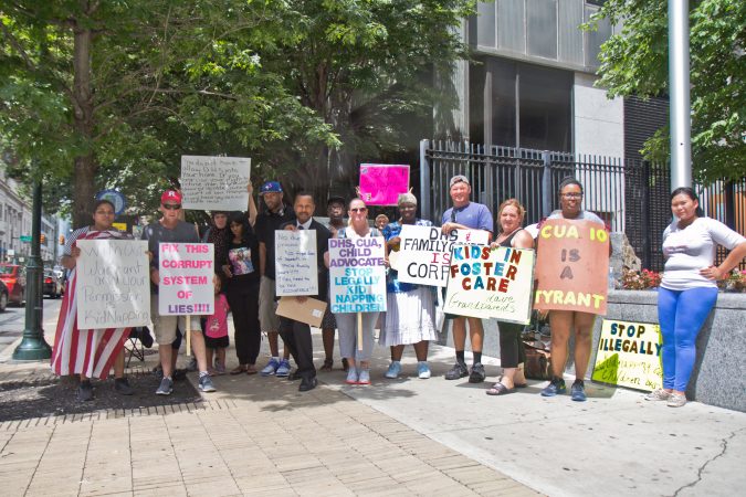 Protesters gather outside Family Court Friday. (Kimberly Paynter/WHYY)
