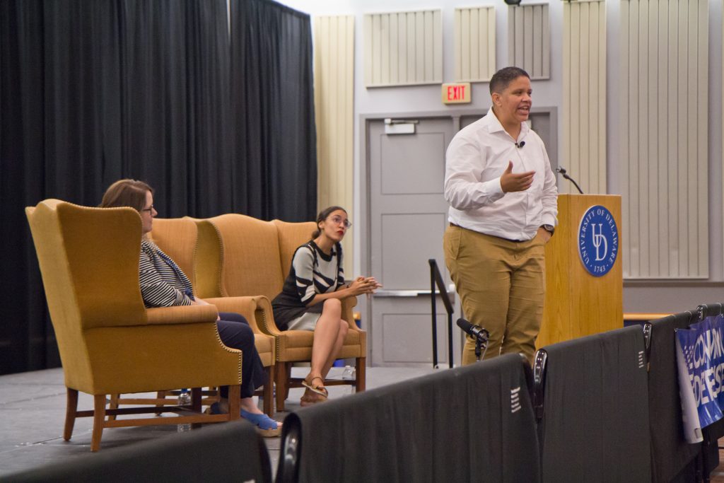 2018 8 31 k paynter kerri harris-4 Delaware candidate for Democratic Senate nominee Kerri Evelyn Harris spoke at the University of Delaware on Friday with Alexandria Ocasio-Cortez, a New York congressional candidate. (Kimberly Paynter/WHYY)