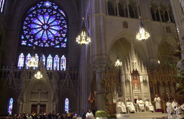 Inside the Cathedral Basilica of the Sacred Heart in Newark, N.J., Tuesday, Oct. 9, 2001. (AP Photo/Mike Derer)