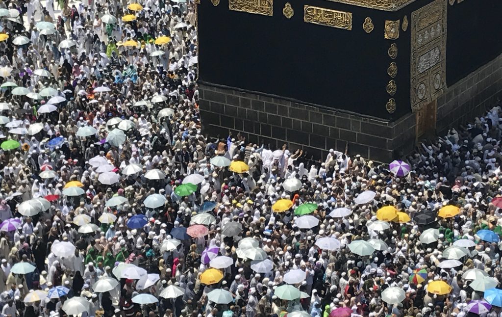 Saudi Hajj Muslim pilgrims perform the farewell circling of the Kaaba, marking the end of Hajj pilgrimage in the Muslim holy city of Mecca, Saudi Arabia, Sunday, Sept. 3, 2017. (AP Photo/Khalil Hamra)
