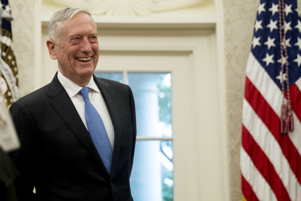 Jim Mattis In this July 30, 2018, file photo, Defense Secretary Jim Mattis attends a swearing in ceremony for Robert Wilkie as Secretary of the Department of Veterans Affairs in the Oval Office of the White House in Washington. President Donald Trump wants a Space Force, a new military service he says is needed to ensure American dominance in space. But the idea is falling flat at the Pentagon, where Mattis has said it would add burdensome bureaucracy and costs. (Andrew Harnik/AP Photo)
