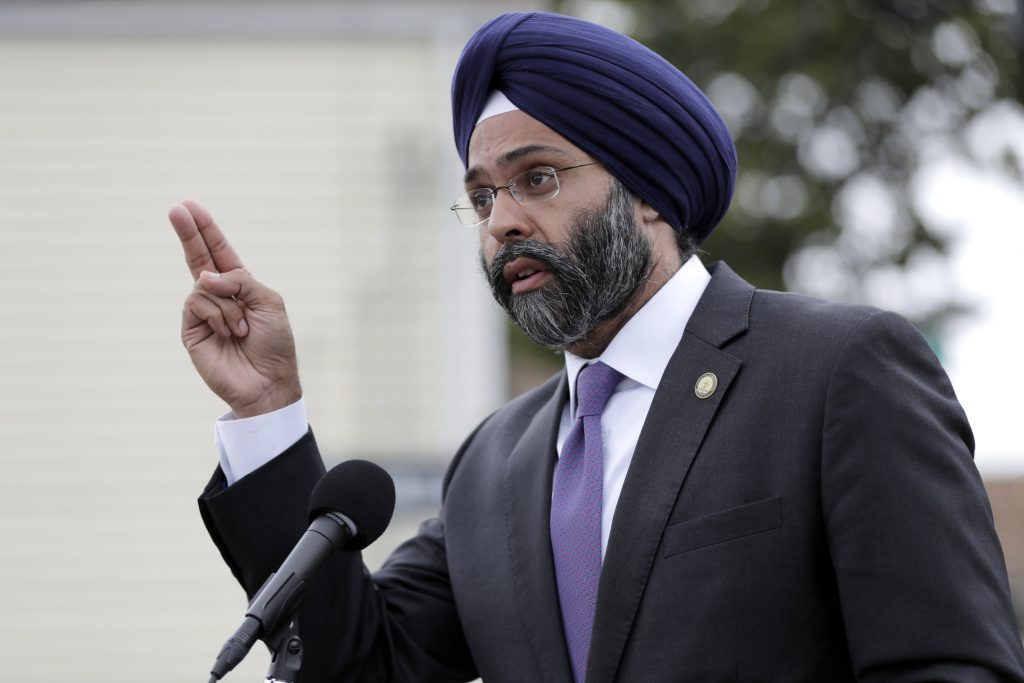 Pollution Lawsuits New Jersey Attorney General Gurbir Grewal speaks during a news conference, Wednesday, Aug. 1, 2018, in Newark, N.J. (AP Photo/Julio Cortez)