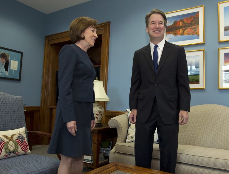 Sen. Susan Collins, R-Maine, meets with Supreme Court nominee Judge Brett Kavanaugh in her office, before a private meeting on Capitol Hill in Washington on Tuesday, Aug. 21, 2018. (Jose Luis Magana/AP Photo)