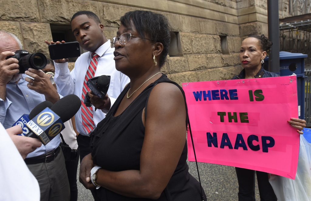 Police Shooting Teen Killed Carmen Ashley, great aunt of Antwon Rose Jr. talks with reporters outside of the courthouse following a hearing for East Pittsburgh police officer Michael Rosfeld on Wednesday, Aug. 22, 2018, in Pittsburgh. Rosfeld is charged in the June 19 shooting death of Rose, an unarmed teenager as he fled a traffic stop. (AP Photo/Don Wright)
