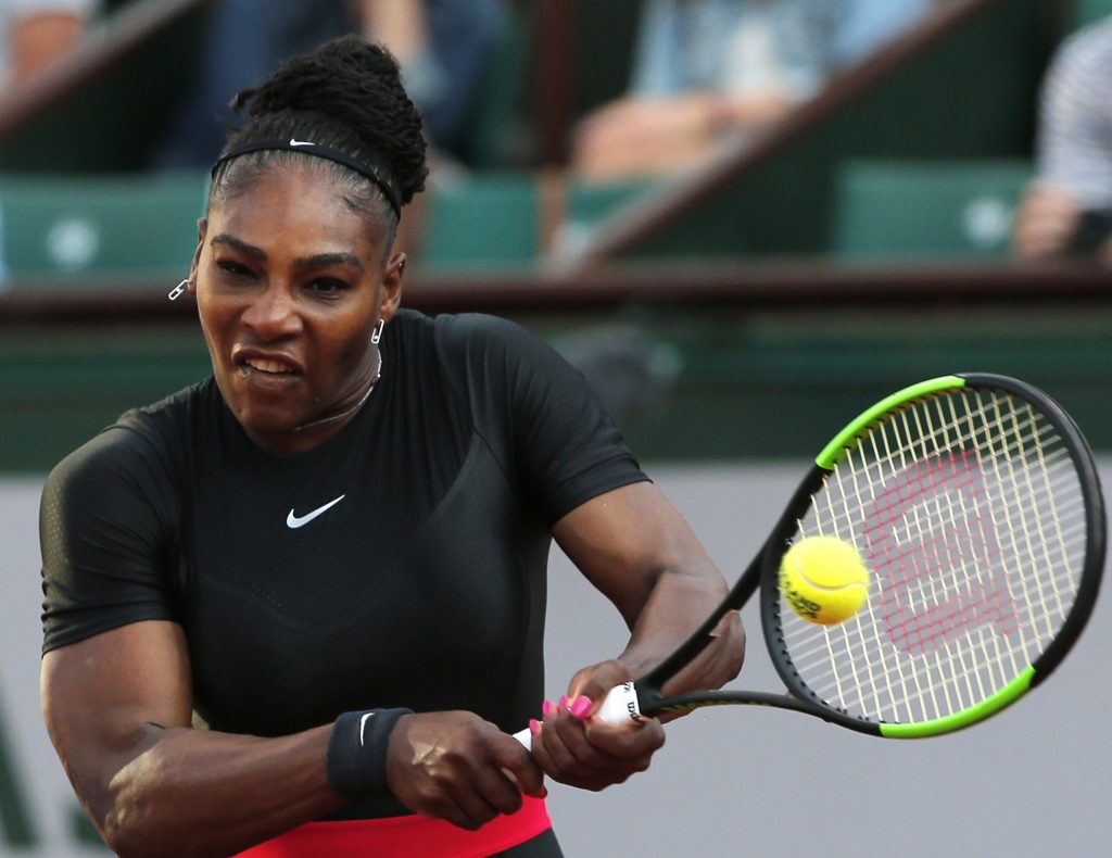 US Open-Serena Tennis FILE - In thisThursday, May 31, 2018 file photo, United States' Serena Williams returns a shot against Australia's Ashleigh Barty during their second round match of the French Open tennis tournament at the Roland Garros stadium in Paris, France. Serena Williams says her relationship with the French Open is fine despite the Grand Slam tournament’s plan to ban her skin-tight black catsuit. “When it comes to fashion, you don't want to be a repeat offender,” she said Saturday, Aug. 25, 2018 during her press conference before the U.S. Open. (AP Photo/Thibault Camus, File)